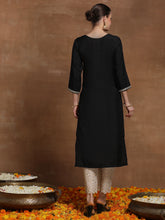 Load image into Gallery viewer, Indo Era Black Embroidered Straight Kurtas - Diva D London LTD