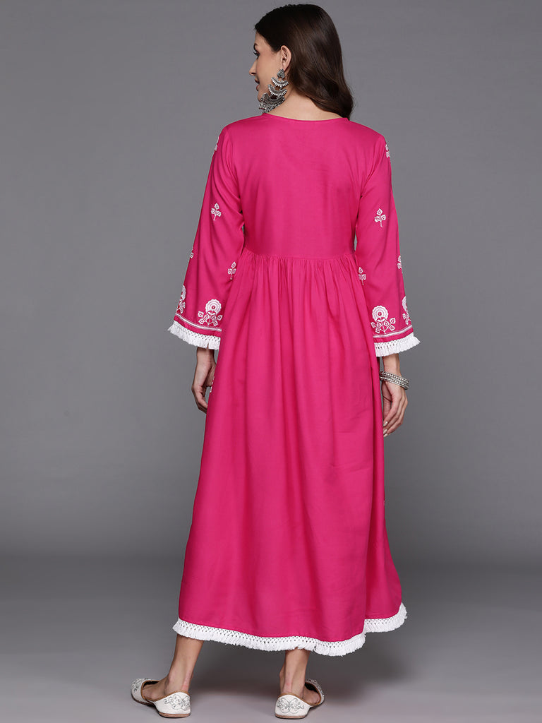 Indo Era Pink Embroidered A-Line Dresses - Diva D London LTD