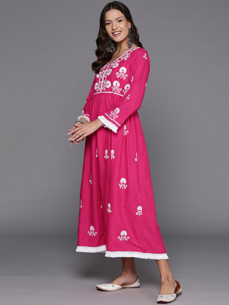 Indo Era Pink Embroidered A-Line Dresses - Diva D London LTD