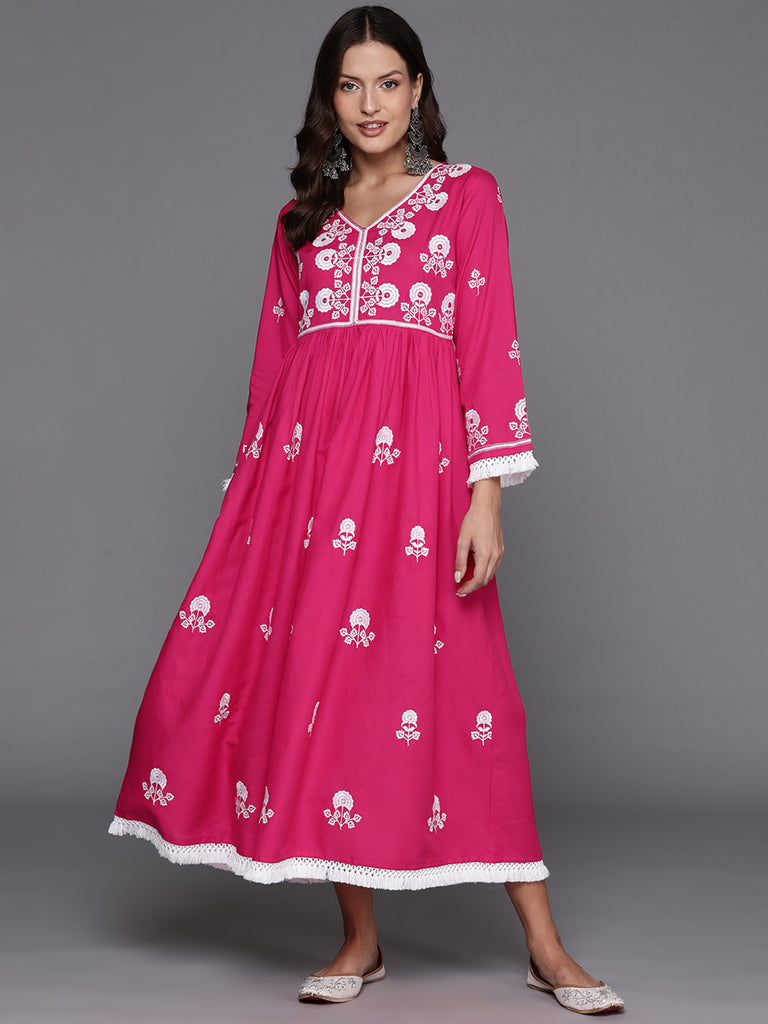 Indo Era Pink Embroidered A-Line Dresses - Diva D London LTD