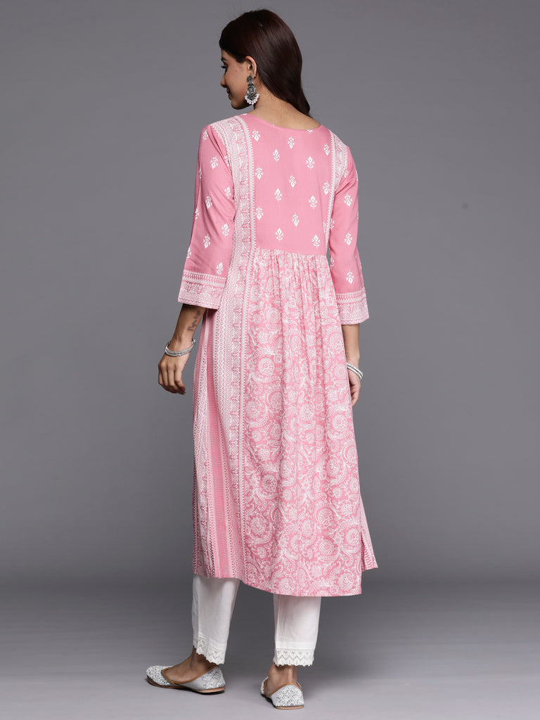 Indo Era Pink Printed A-Line Kurtas