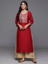 Load image into Gallery viewer, Indo Era Maroon Embroidered Straight Kurtas - Diva D London LTD