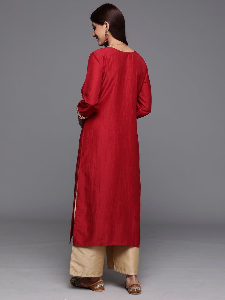 Indo Era Maroon Embroidered Straight Kurtas - Diva D London LTD