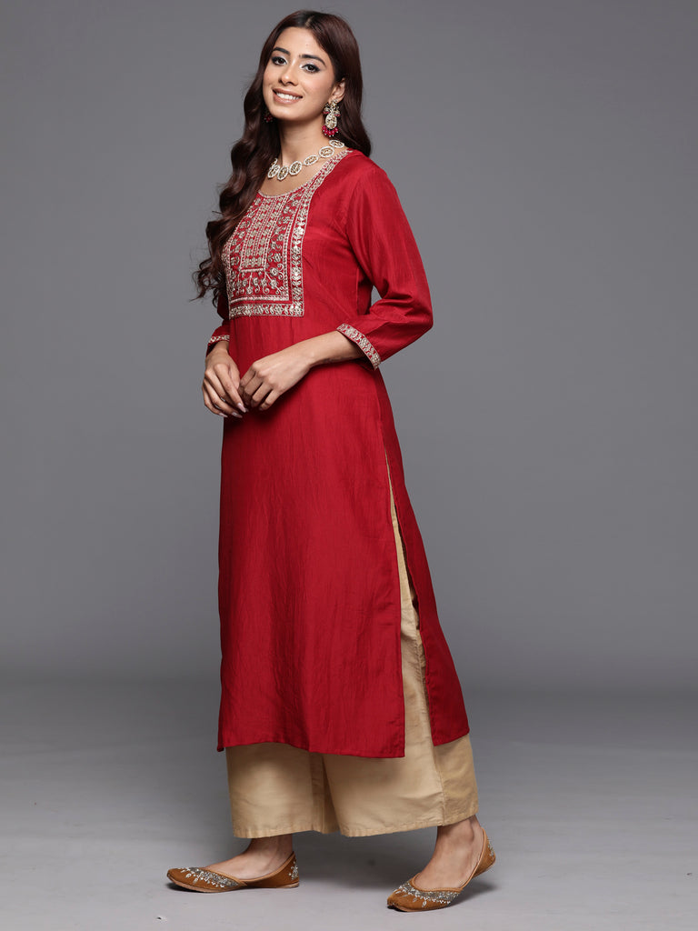 Indo Era Maroon Embroidered Straight Kurtas - Diva D London LTD