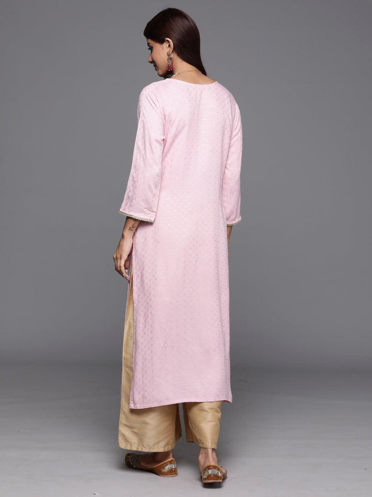 Indo Era Pink Embroidered Straight Kurtas