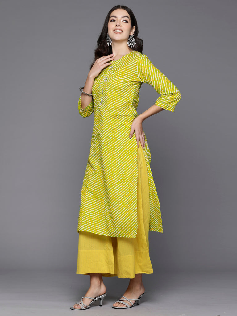 Indo Era Green Printed Straight Kurtas