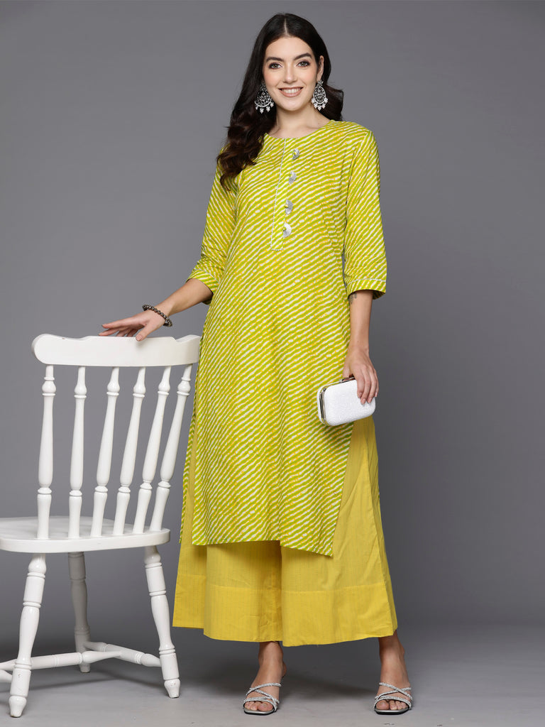 Indo Era Green Printed Straight Kurtas