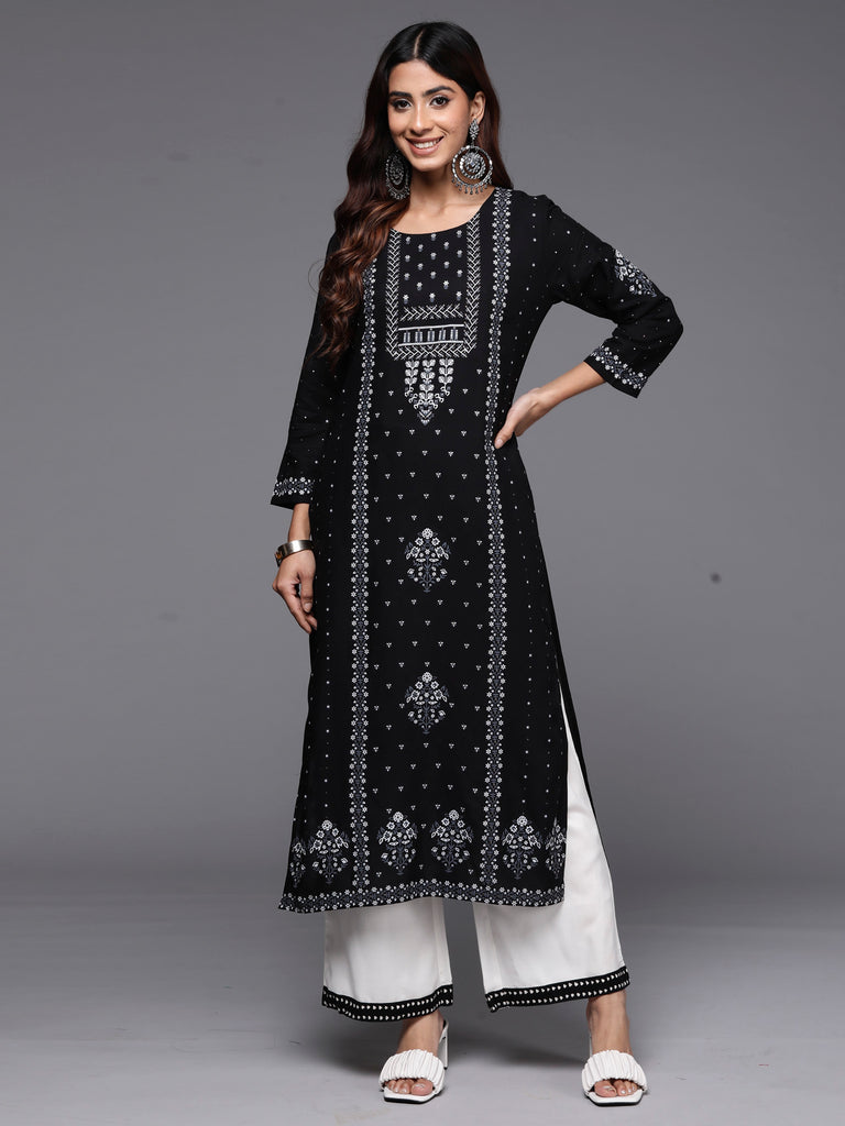 Indo Era Black Printed Straight Kurtas - Diva D London LTD