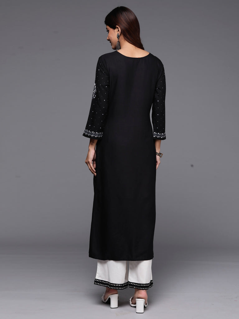 Indo Era Black Printed Straight Kurtas - Diva D London LTD