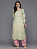 Indo Era Green Embroidered Straight Kurtas