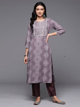 Load image into Gallery viewer, Indo Era Mauve Printed Straight Kurtas - Diva D London LTD