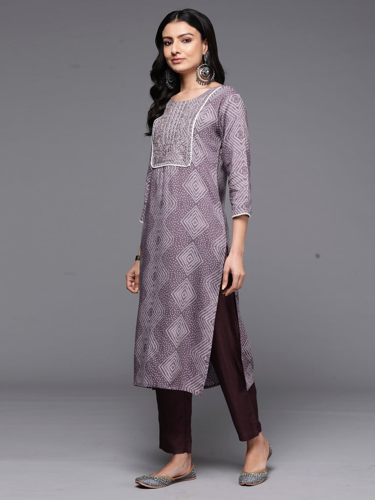 Indo Era Mauve Printed Straight Kurtas - Diva D London LTD