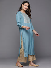 Load image into Gallery viewer, Indo Era Blue Embroidered Straight Kurtas