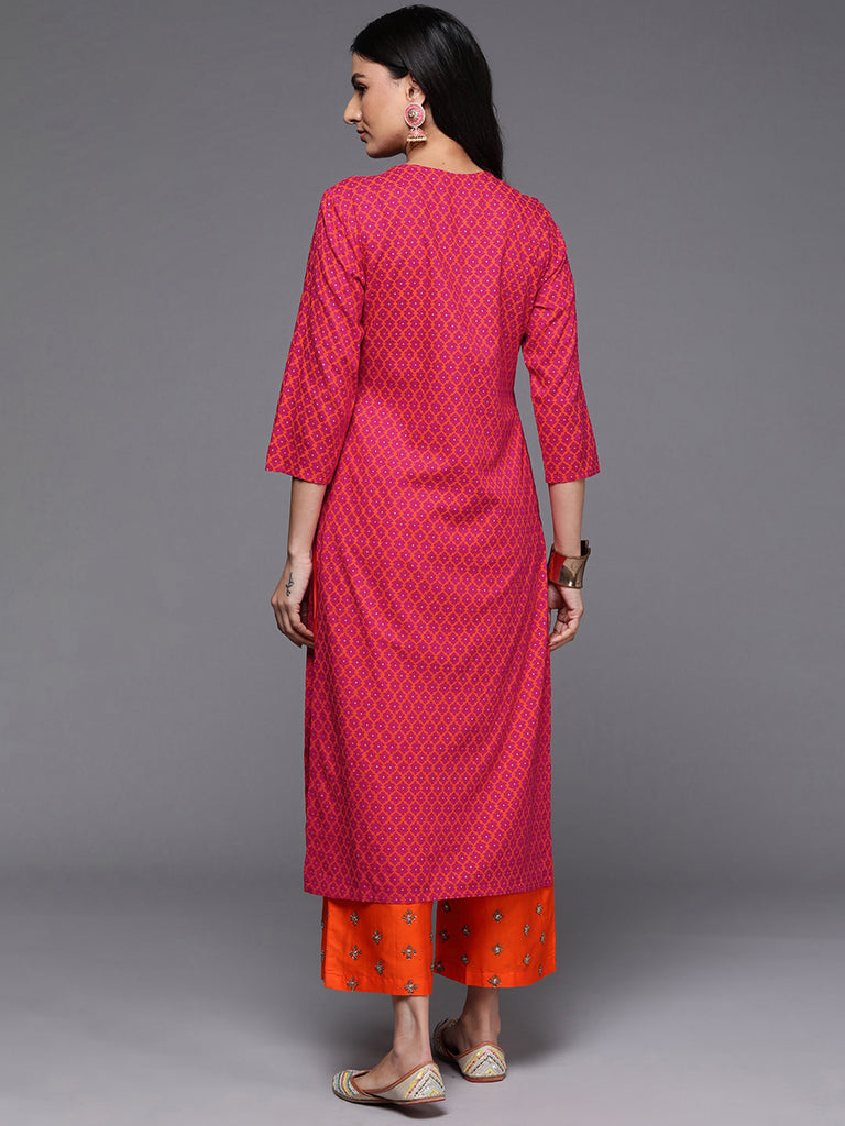 Indo Era Pink Printed Straight Kurtas - Diva D London LTD