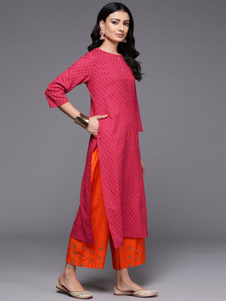 Indo Era Pink Printed Straight Kurtas - Diva D London LTD