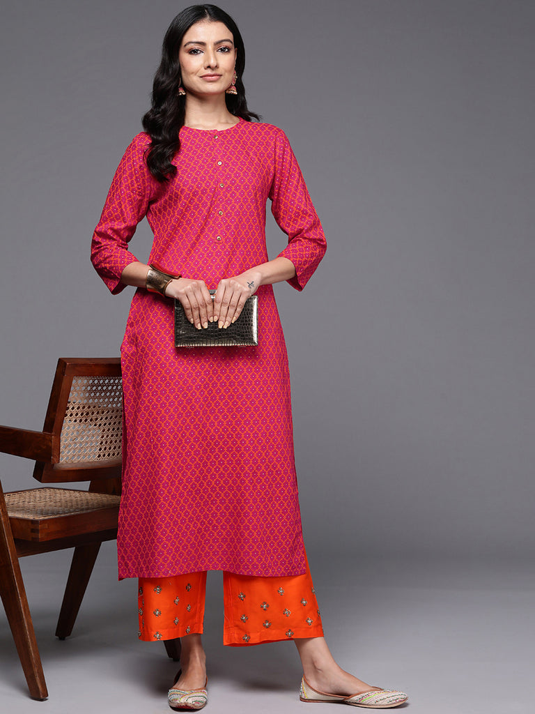 Indo Era Pink Printed Straight Kurtas - Diva D London LTD