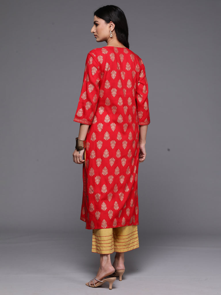 Indo Era Red Printed Straight Kurtas - Diva D London LTD