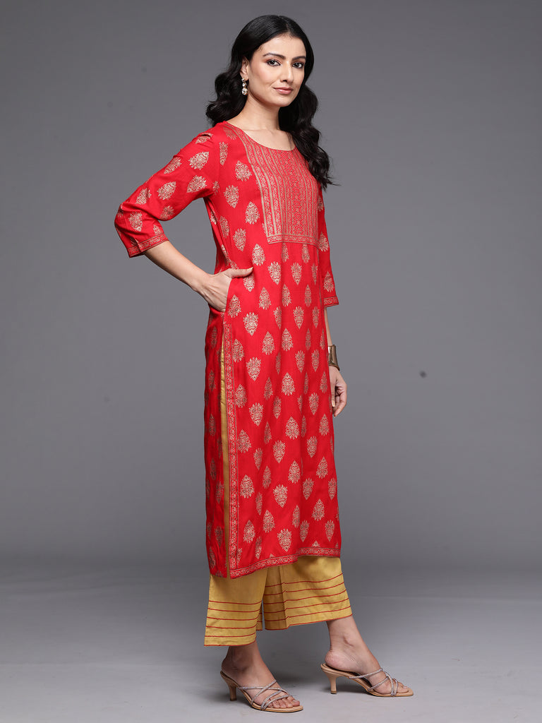 Indo Era Red Printed Straight Kurtas - Diva D London LTD