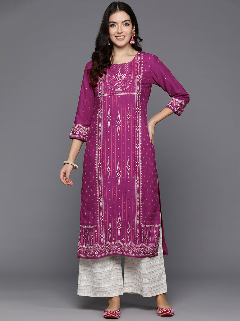 Indo Era Burgundy Printed Straight Kurtas - Diva D London LTD