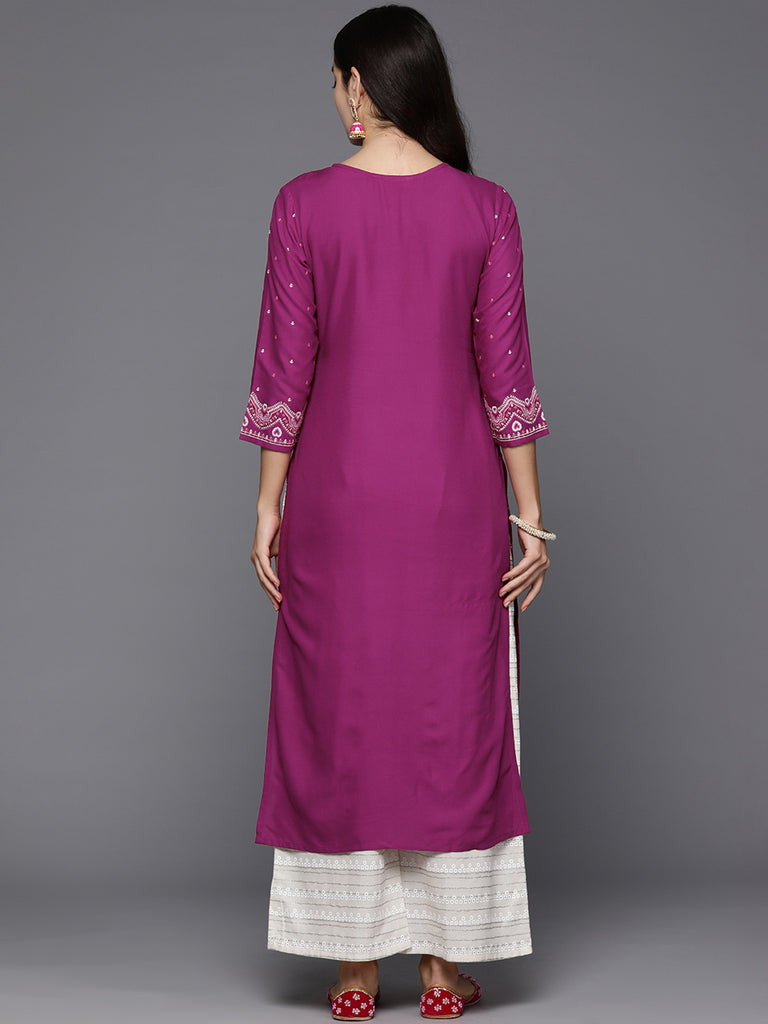 Indo Era Burgundy Printed Straight Kurtas - Diva D London LTD