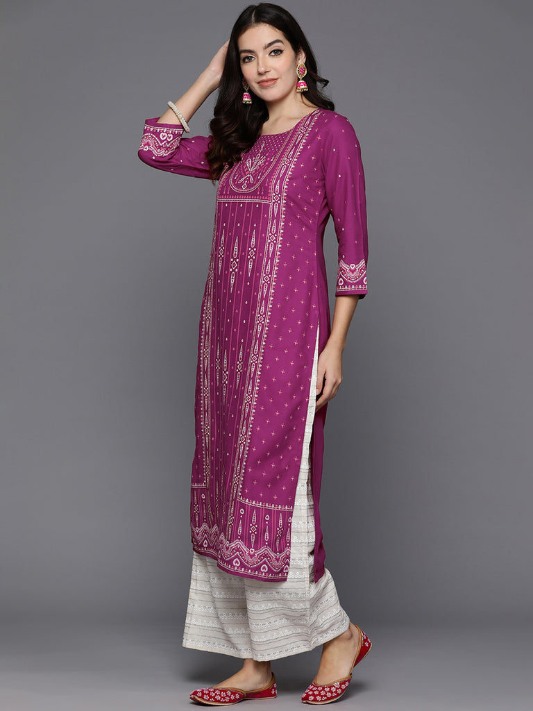 Indo Era Burgundy Printed Straight Kurtas - Diva D London LTD