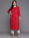 Indo Era Magenta Embroidered Straight Kurtas