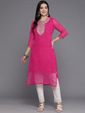 Indo Era Pink Printed Straight Kurtas