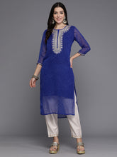 Load image into Gallery viewer, Indo Era Blue Printed Straight Kurtas