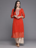 Indo Era Orange Printed Straight Kurtas