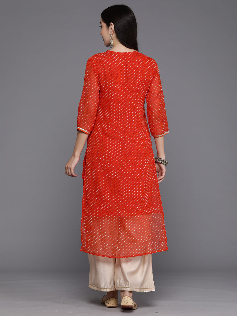 Indo Era Orange Printed Straight Kurtas