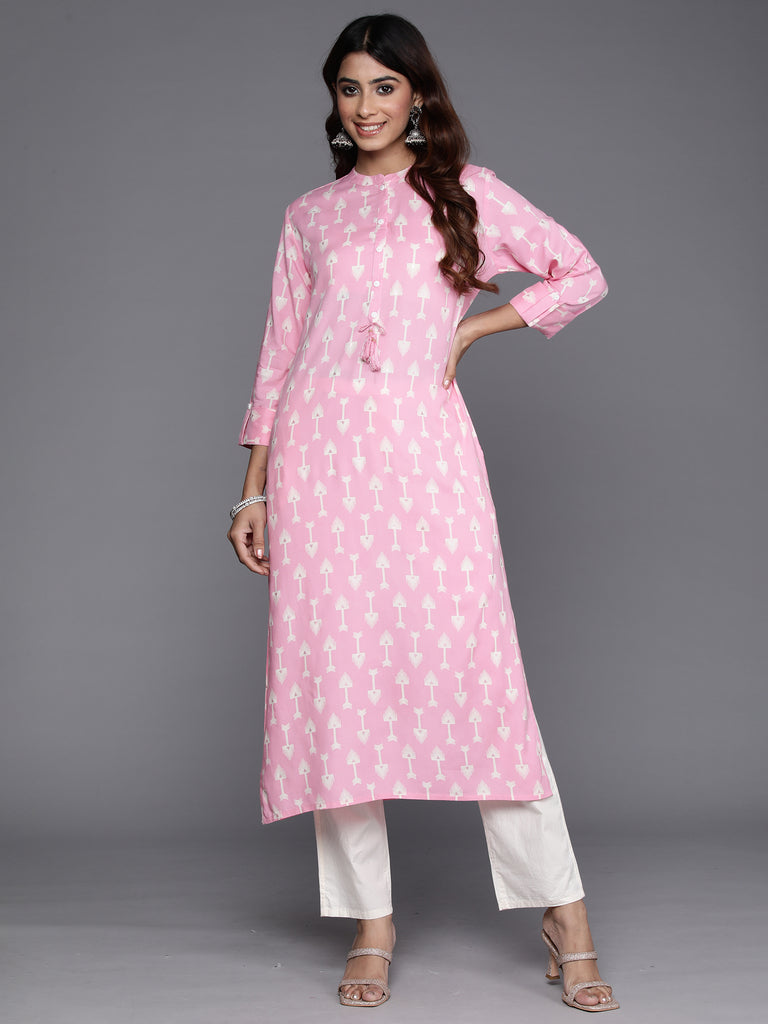 Indo Era Pink Printed Straight Kurtas