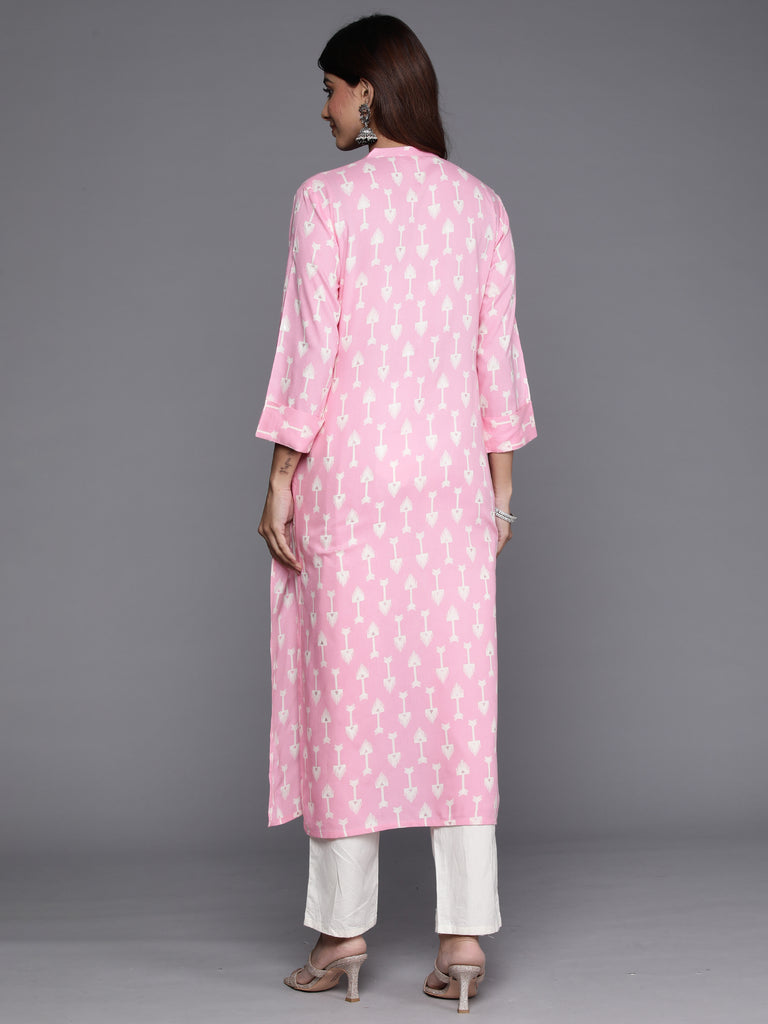 Indo Era Pink Printed Straight Kurtas