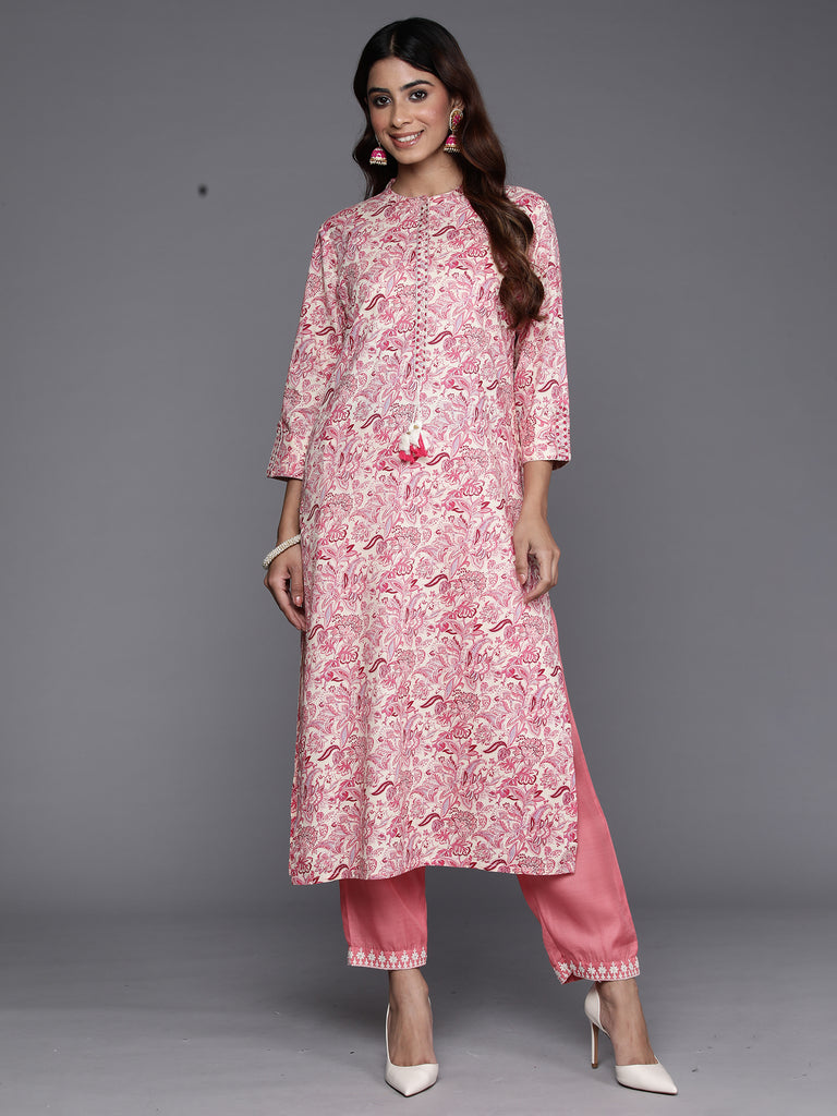 Indo Era Pink Printed Straight Kurtas