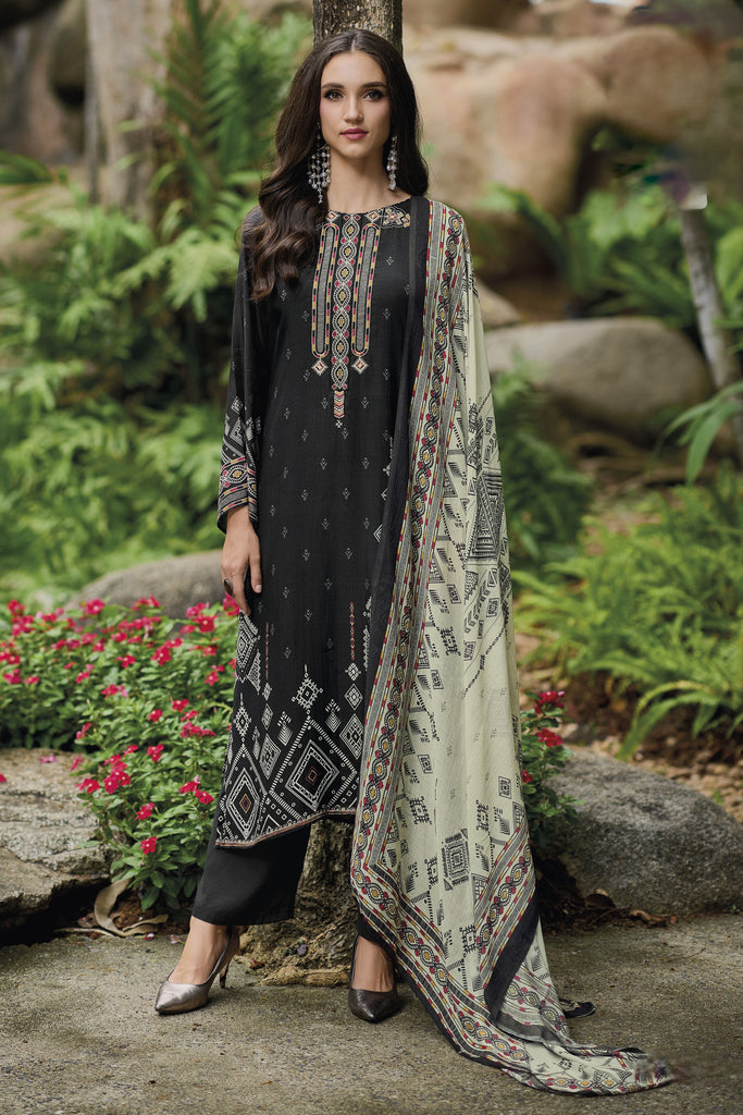 Black Pure Viscose Muslin Digital Print With Designer Embroidery Suit