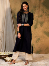Load image into Gallery viewer, Indo Era Navy Blue Embroidered Straight Kurtas