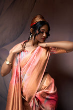 Load image into Gallery viewer, Peach Multi Digital Tie-Dye Printed Silk Saree