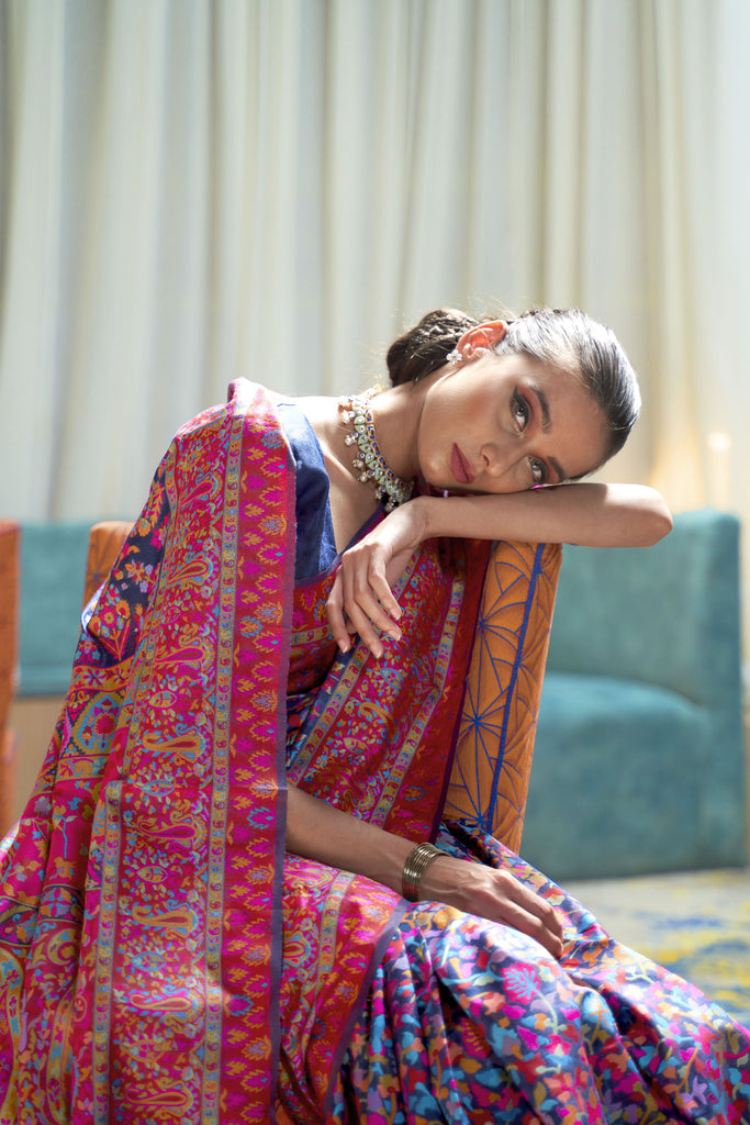 Blue Shaded Modal Pashmina Saree With Beautiful Heavy Designer Pallu