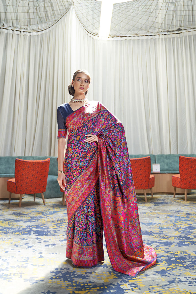 Blue Shaded Modal Pashmina Saree With Beautiful Heavy Designer Pallu