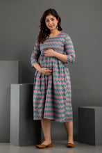 Load image into Gallery viewer, Floral Grey Breastfeeding Dress