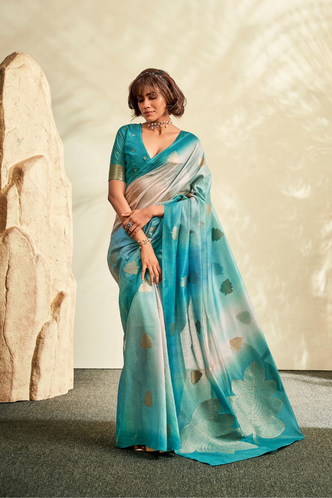 Surfy Blue Banarasi Handloom Khadi Silk Saree