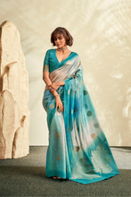 Load image into Gallery viewer, Surfy Blue Banarasi Handloom Khadi Silk Saree