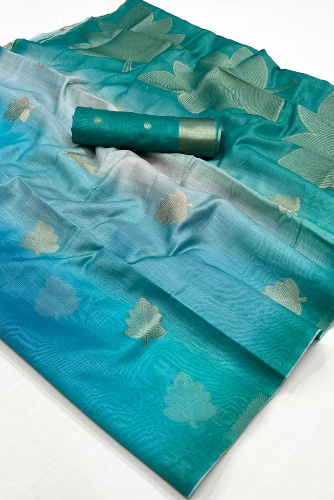 Surfy Blue Banarasi Handloom Khadi Silk Saree