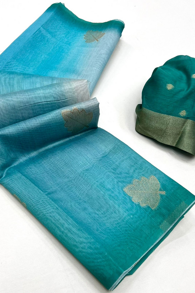 Surfy Blue Banarasi Handloom Khadi Silk Saree