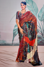 Load image into Gallery viewer, Maroon Multicoloured Printed Casual Wear Satin Crape Saree