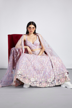 Load image into Gallery viewer, Mauve Net Sequins Thread Embroidery Lehenga Choli &amp; Dupatta