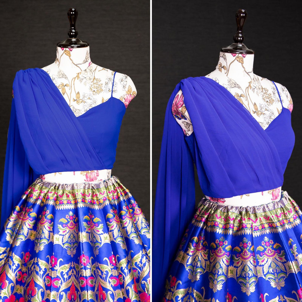 Royal Blue Floral Brocade Lehenga Choli