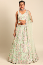 Load image into Gallery viewer, Lime Green net sequins with heavy zarkan embroidery lehenga choli &amp; Dupatta