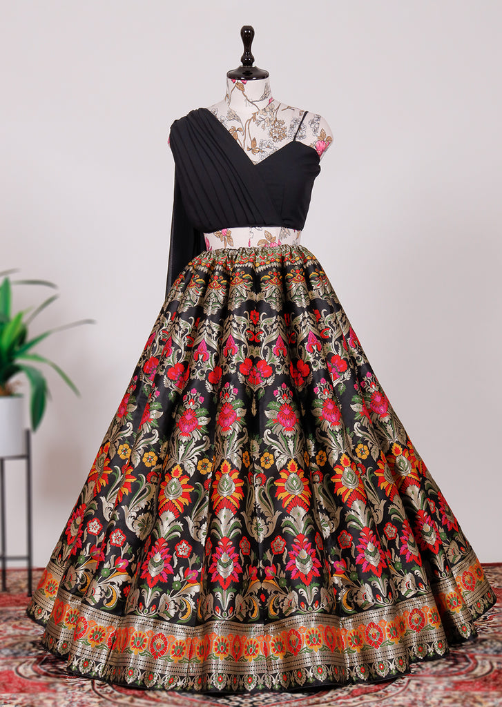 Black Floral Brocade Lehenga Choli