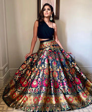 Load image into Gallery viewer, Black Floral Brocade Lehenga Choli