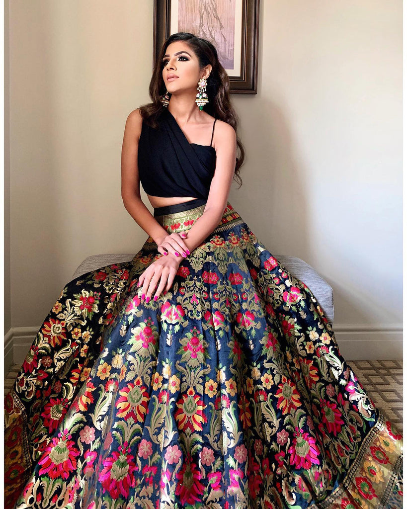 Black Floral Brocade Lehenga Choli